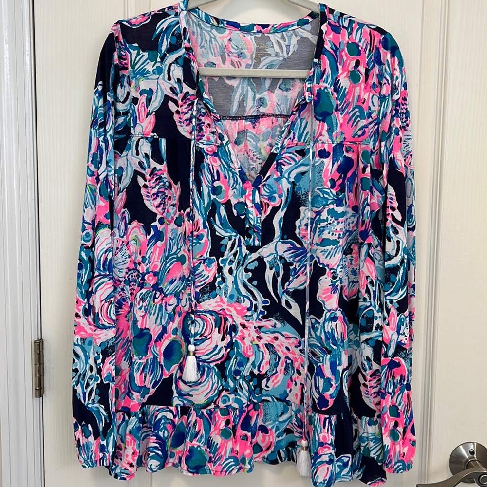 Lilly Pulitzer Daisy Knot Top, Bright Navy Caught Up, Medium